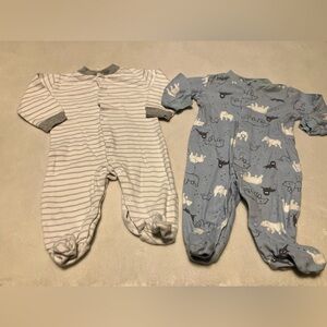 Baby Footies - Gray Stripes & Blue Polar Bears